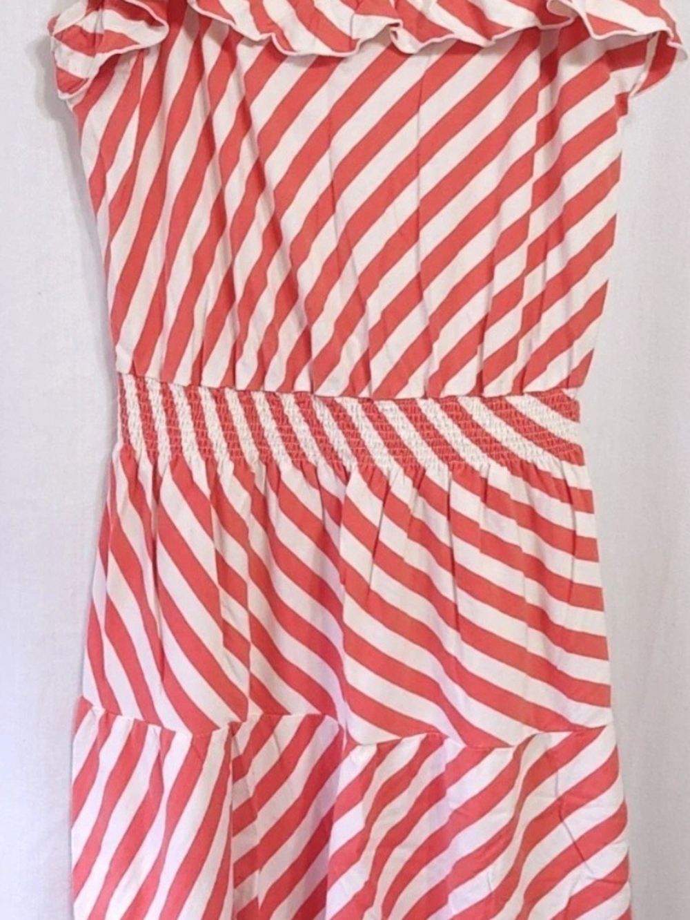 Tommy Hilfiger Coral White Stripe Casual Sleeveless Dress Ruffles Nautical Small